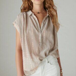 Lucky Brand 100% Cotton Sheer Washed Dolman Popover Tye Dye shirt Size M